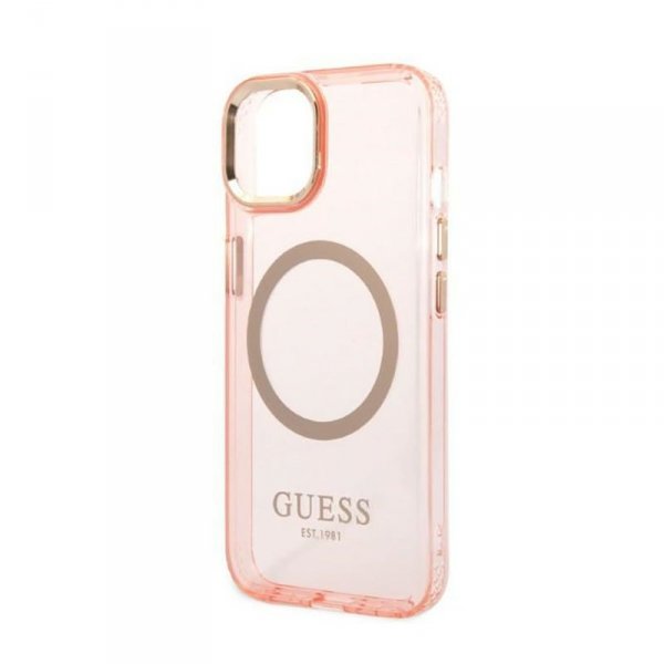 Guess Gold Outline Translucent MagSafe - Etui iPhone 14 Plus (różowy)