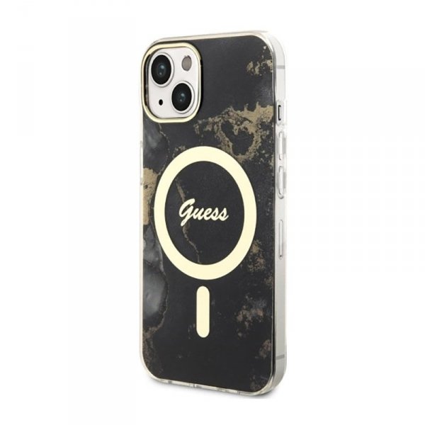Guess Golden Marble MagSafe - Etui iPhone 14 (Czarny)