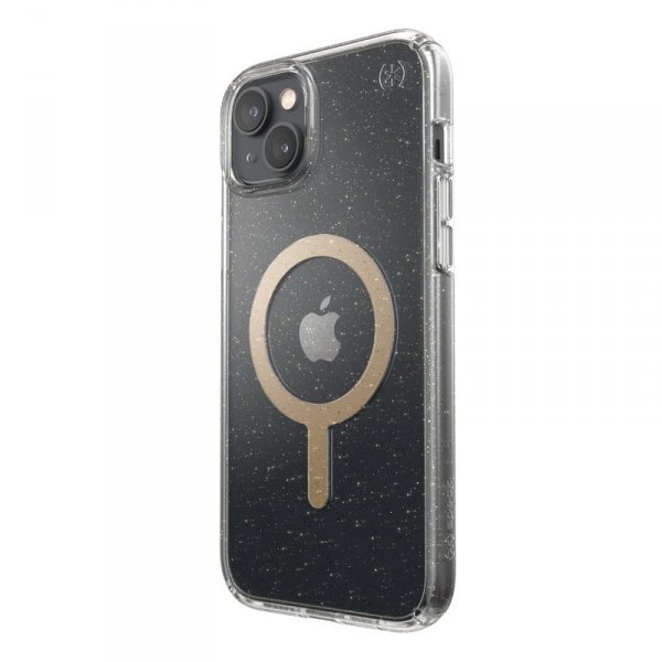 Speck Presidio Perfect-Clear with Glitter + MagSafe - Etui iPhone 15 Plus / 14 Plus z powłoką MICROBAN (Clear / Gold Glitter)