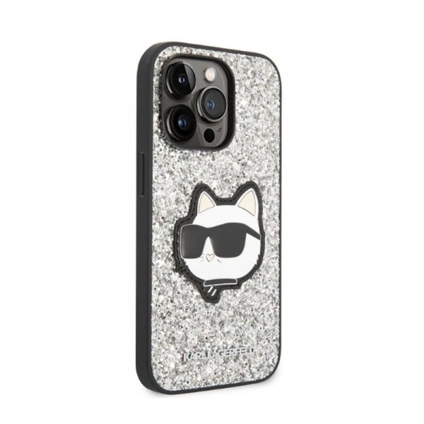 Karl Lagerfeld NFT Glitter Choupette Patch - Etui iPhone 14 Pro Max (srebrny)