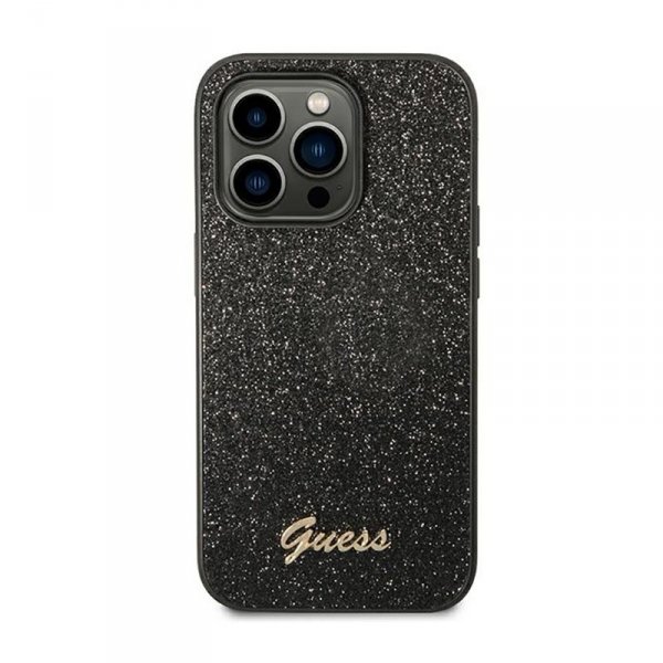 Guess Glitter Flakes Metal Logo Case – Etui iPhone 14 Pro (czarny)