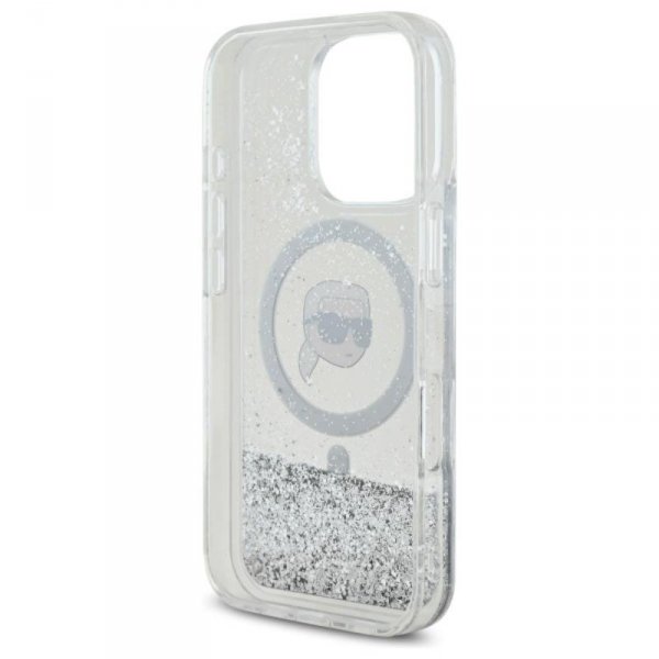 Karl Lagerfeld Liquid Glitter Karl Head MagSafe - Etui iPhone 16 Pro Max (przezroczysty)