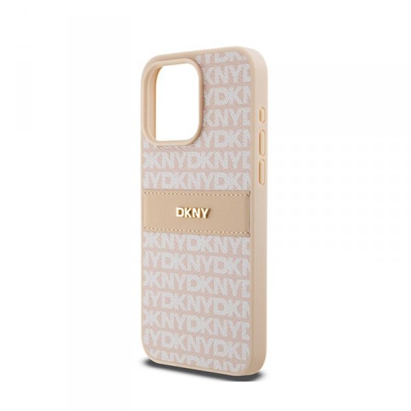 DKNY Leather Mono Stripe & Metal Logo - Etui iPhone 15 Pro Max (różowy)