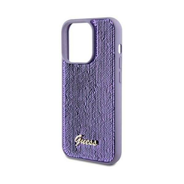 Guess Sequin Script Metal - Etui iPhone 13 Pro (fioletowy)