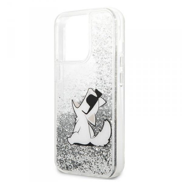 Karl Lagerfeld Liquid Glitter Choupette Fun - Etui iPhone 13 Pro Max (srebrny)