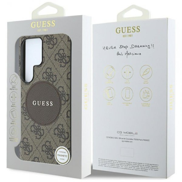 Guess 4G Round Patch Classic Logo MagSafe - Etui do Samsung Galaxy S25 Ultra (brązowy)