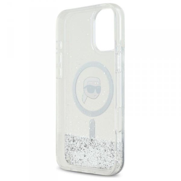 Karl Lagerfeld Liquid Glitter Karl Head MagSafe - Etui iPhone 16 (przezroczysty)