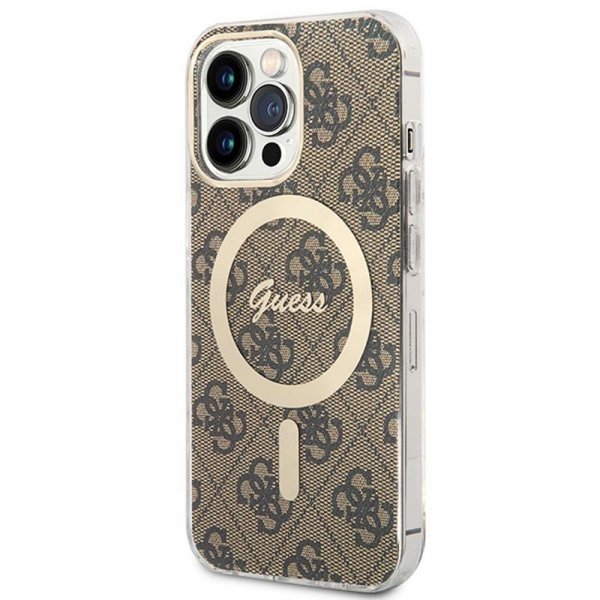 Guess Bundle Pack MagSafe 4G - Zestaw etui + ładowarka MagSafe iPhone 13 Pro Max (brązowy/złoty)