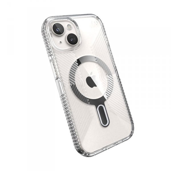 Speck Presidio Perfect-Clear Grip ClickLock & MagSafe - Etui iPhone 16e / iPhone 15 / iPhone 14 / iPhone 13 (Clear / Chrome Fini