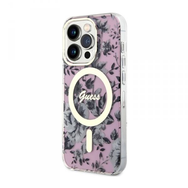 Guess Flower MagSafe - Etui iPhone 14 Pro (Różowy)
