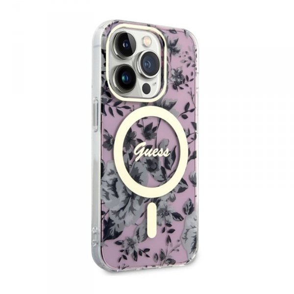 Guess Flower MagSafe - Etui iPhone 14 Pro (Różowy)