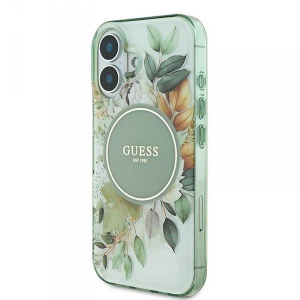 Guess IML Flower & Tonal Circle MagSafe - Etui iPhone 16 (zielony)