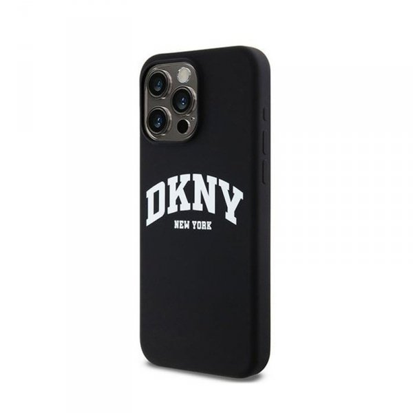 DKNY Liquid Silicone White Printed Logo MagSafe - Etui iPhone 13 Pro Max (czarny)