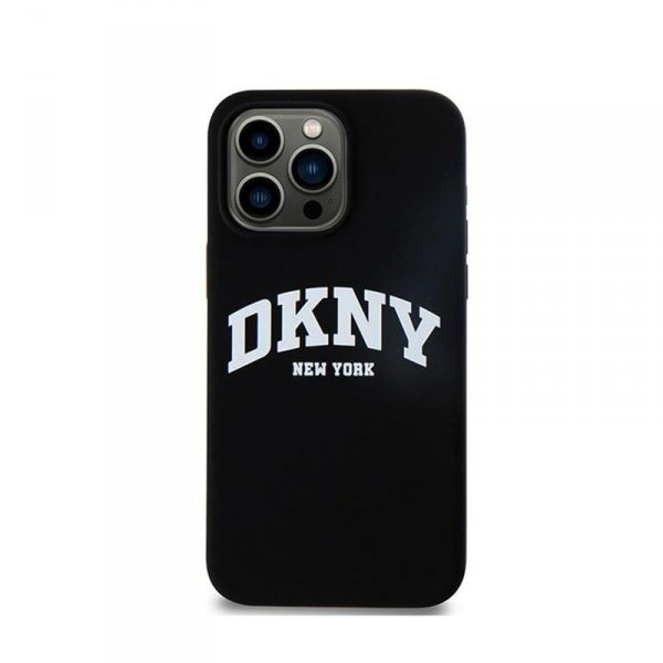 DKNY Liquid Silicone White Printed Logo MagSafe - Etui iPhone 13 Pro Max (czarny)