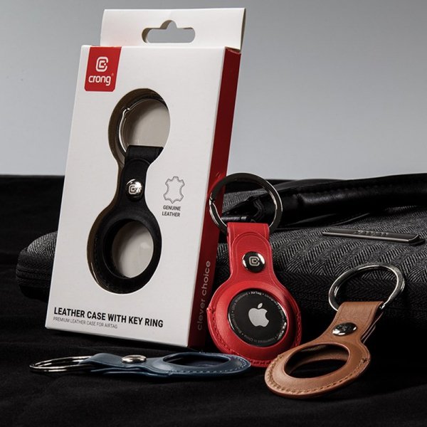 Crong Leather Case with Key Ring – Skórzane etui ochronne brelok do Apple AirTag (czerwony)