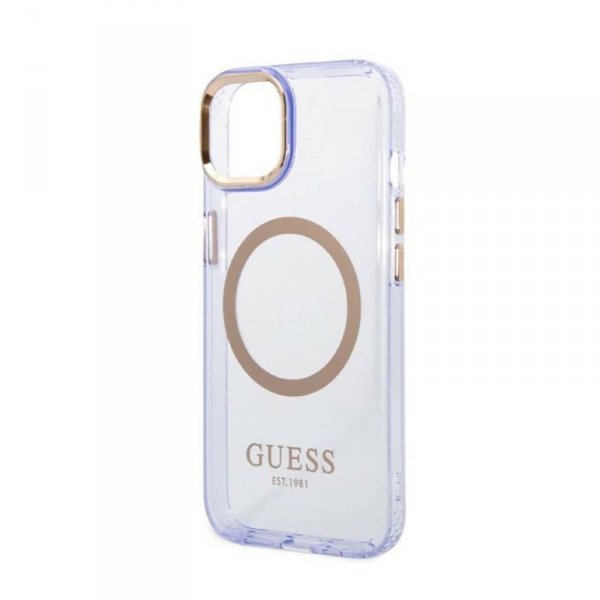 Guess Gold Outline Translucent MagSafe - Etui iPhone 14 (fioletowy)
