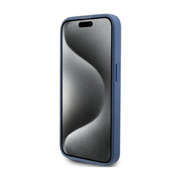 Guess 4G Bottom Stripe Metal Logo Collection - Etui iPhone 15 Pro (niebieski)