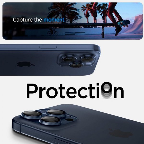 Spigen Optik Pro GLAS.TR EZ Fit Camera Protector 2-Pack - Szkło ochronne na obiektyw do iPhone 15 Pro / 15 Pro Max / iPhone 14 P