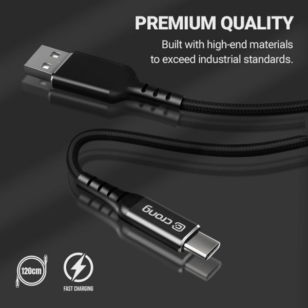 Crong Armor Link - Kabel 100W PD 5A USB-C do USB-C 120cm (czarny)