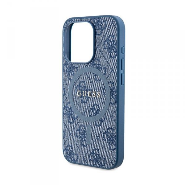 Guess 4G Collection Leather Metal Logo MagSafe - Etui iPhone 15 Pro Max (niebieski)