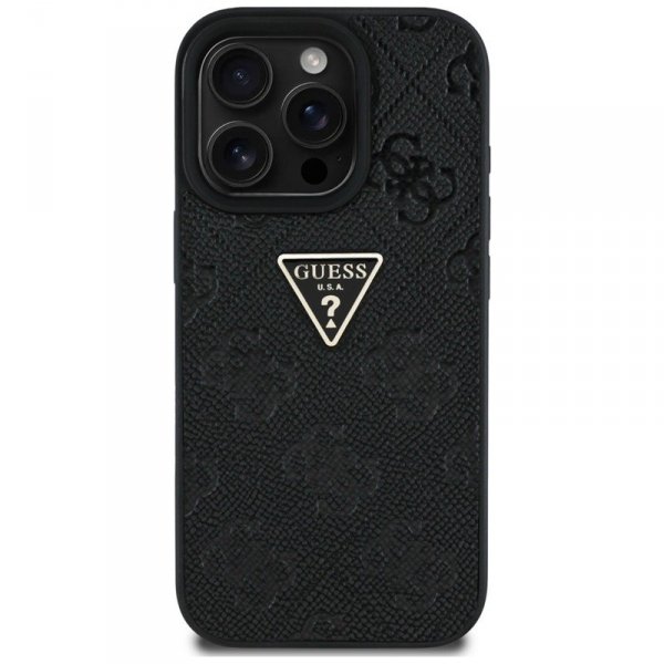Guess Hot Stamp 4G Pattern Triangle Metal Logo - Etui do iPhone 16 Pro (czarny)