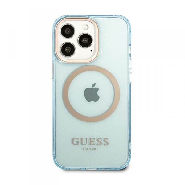 Guess Gold Outline Translucent MagSafe - Etui iPhone 13 Pro Max (niebieski)