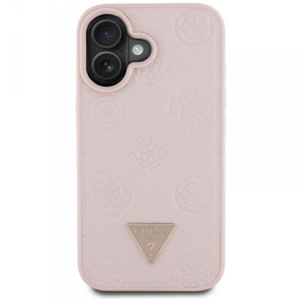 Guess Grained Hot Stamp Peony Triangle Logo MagSafe - Etui do iPhone 16 (różowy)