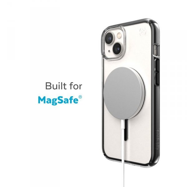 Speck Presidio Perfect-Clear with Impact Geometry + MagSafe - Etui iPhone 15 Plus / 14 Plus z powłoką MICROBAN (Clear / Black)