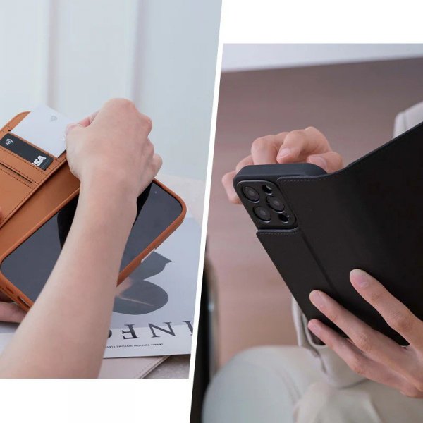 Moshi Overture MagSafe - Skórzane etui 3w1 z klapką iPhone 16 Pro (Charcoal Black)