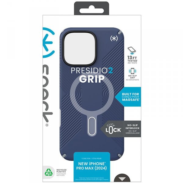Speck Presidio2 Grip ClickLock & MagSafe - Etui iPhone 16 Pro Max (Coastal Blue / Dust Grey / White)