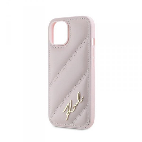 Karl Lagerfeld Diagonal Quilted Script - Etui iPhone 14 / 15 / 13 (różowy)