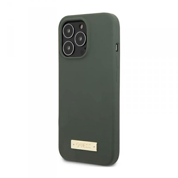 Guess Silicone Logo Plate MagSafe - Etui iPhone 13 Pro Max (zielony)