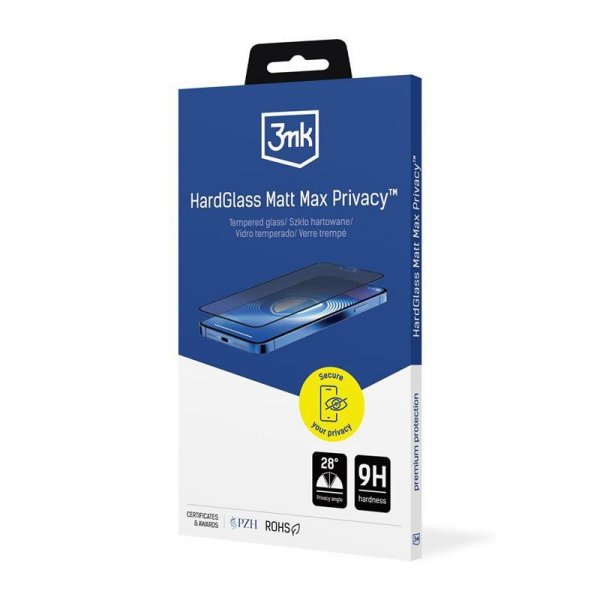 3mk HardGlass Matt Max Privacy - Matowe szkło hartowane z filtrem prywatyzującym do iPhone 16 / iPhone 15