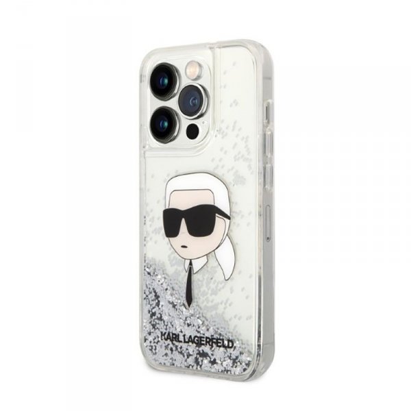 Karl Lagerfeld Liquid Glitter NFT Karl&#039;s Head - Etui iPhone 14 Pro (srebrny)