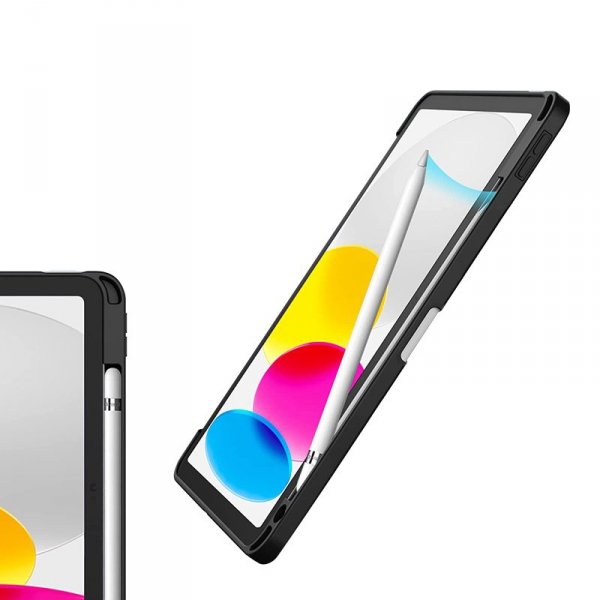 Crong PrimeFolio – Etui iPad 11&quot; (2025) / iPad 10.9” (2022) z podstawką i schowkiem na Apple Pencil (czarny/przezroczysty)