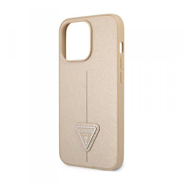 Guess Saffiano Triangle Logo Case – Etui iPhone 14 Pro Max (beżowy)