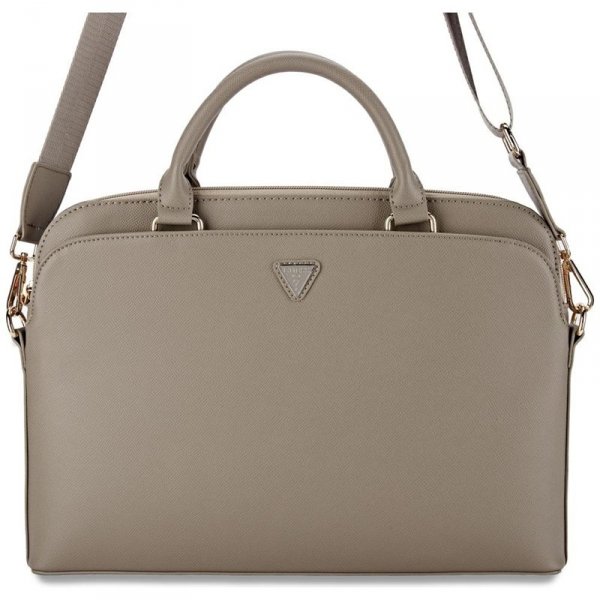 Guess Grained Zipper Pocket Triangle Logo - Torba na notebooka 15&quot; (brązowy)