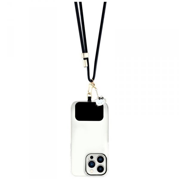 Hello Kitty Patch & Kitty Head Charm - Uniwersalny pasek / smyczka do telefonu (czarny)