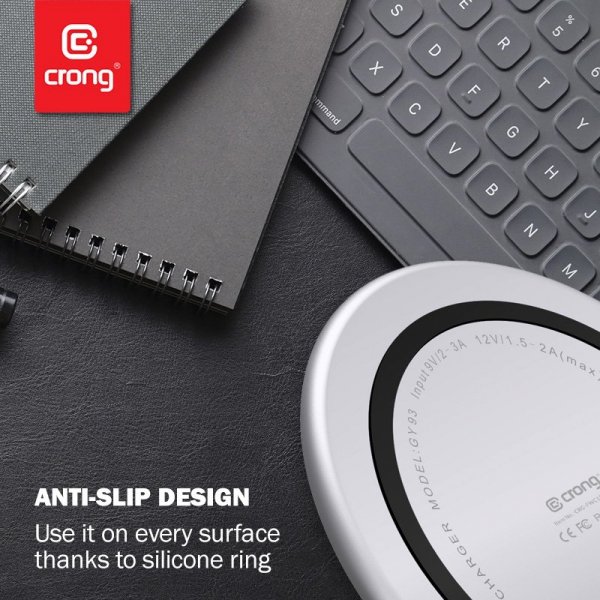 Crong PowerSpot Fast Wireless Charger – Aluminiowa ładowarka bezprzewodowa Qi 15W USB-C z powłoką ze szkła hartowanego (Shadow B