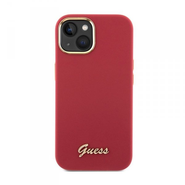 Guess Silicone Script Metal Logo & Frame - Etui iPhone 15 (magenta)