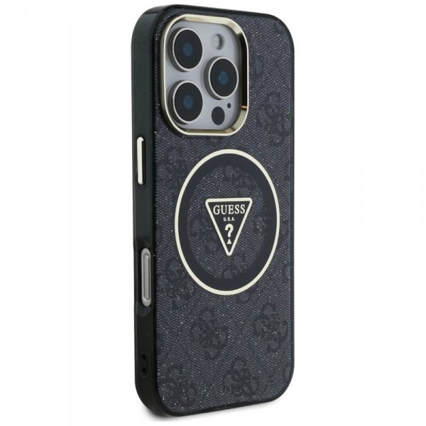 Guess IML Metal Glitter 4G Circle Triangle MagSafe - Etui do iPhone 16 Pro Max (czarny)