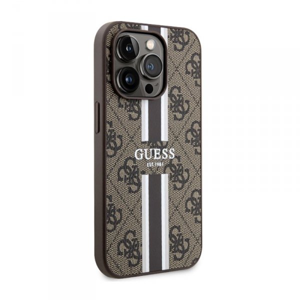 Guess 4G Printed Stripes MagSafe - Etui iPhone 14 Pro Max (Brązowy)