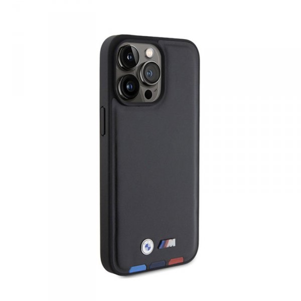 BMW Leather Hot Stamp Tricolor - Etui iPhone 15 Pro Max (czarny)