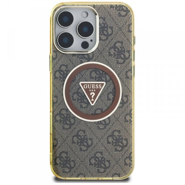 Guess IML Metal Glitter 4G Circle Triangle MagSafe - Etui do iPhone 16 Pro Max (brązowy)