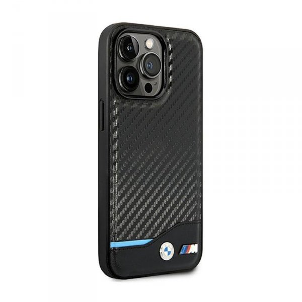 BMW Leather Carbon Blue Line – Etui iPhone 14 Pro (Czarny)