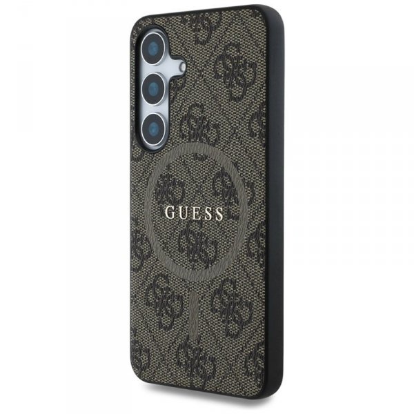 Guess Leather 4G Colored Ring Classic Logo MagSafe - Etui do Samsung Galaxy S25 (brązowy)