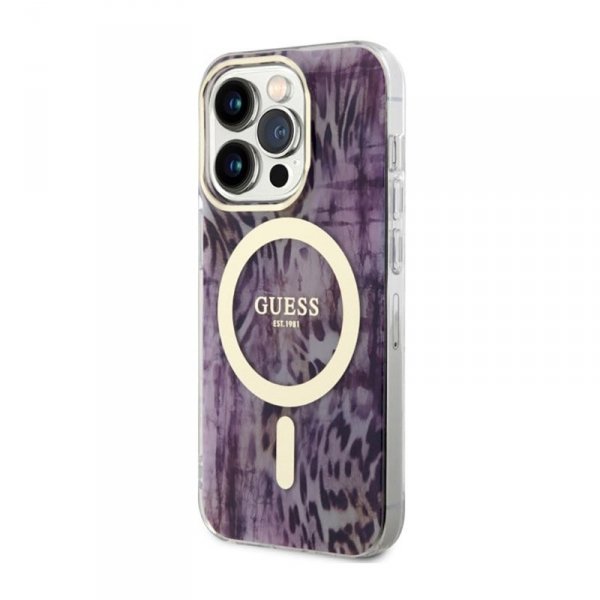 Guess Leopard MagSafe - Etui iPhone 14 Pro (Różowy)