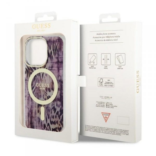 Guess Leopard MagSafe - Etui iPhone 14 Pro (Różowy)