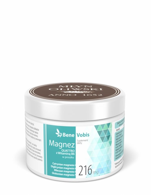 Magnez Quattro (cytrynian magnezu, mleczan magnezu, diglicynian magnezu, glukonian magnezu)