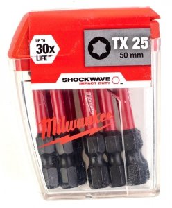 10x Milwaukee Shockwave Bity TX25 50mm TORX IMPACT